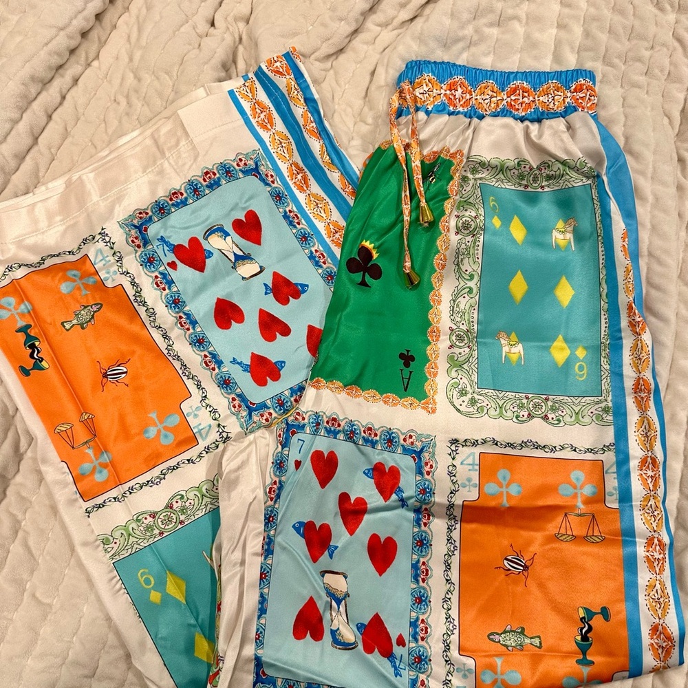 Colorful Playing Card Print Pants